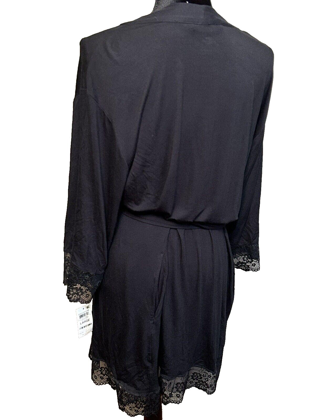 I.N.C. International Concepts Lace Trim Short Robe Deep Black