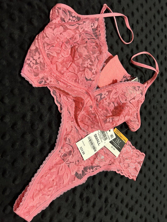 INC Women’s 2 Piece Lace Thong Wireless Bralette Set Pink Gemstone