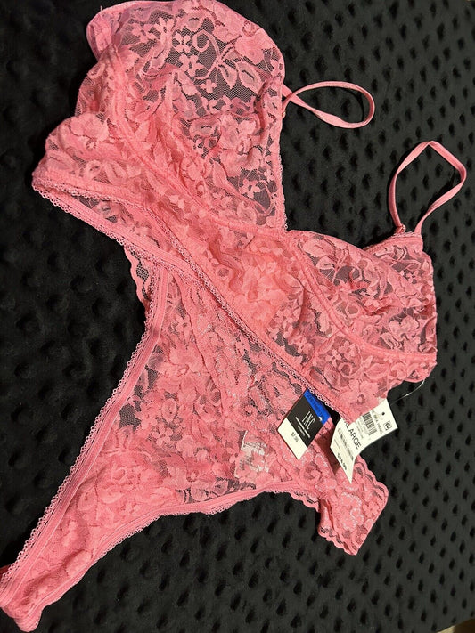 INC Women’s 2 Piece Thong Lace Wireless Bralette Set Pink Gemstone