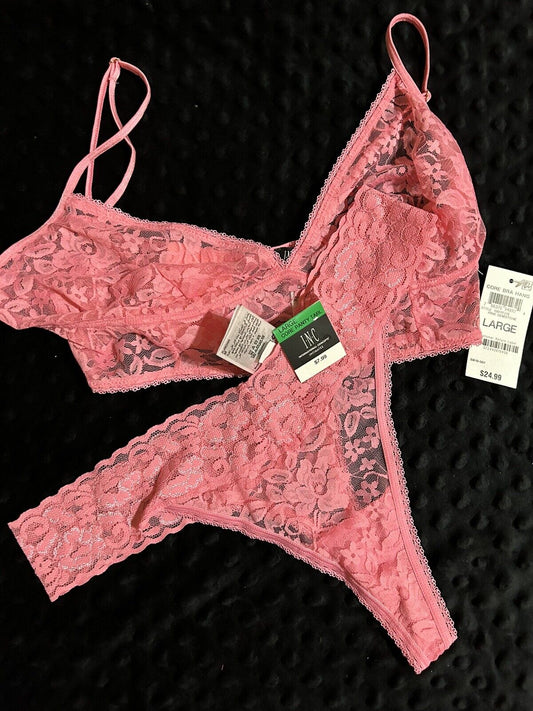 INC 2 Piece Lace Thong Bralette Set Pink Gemstone