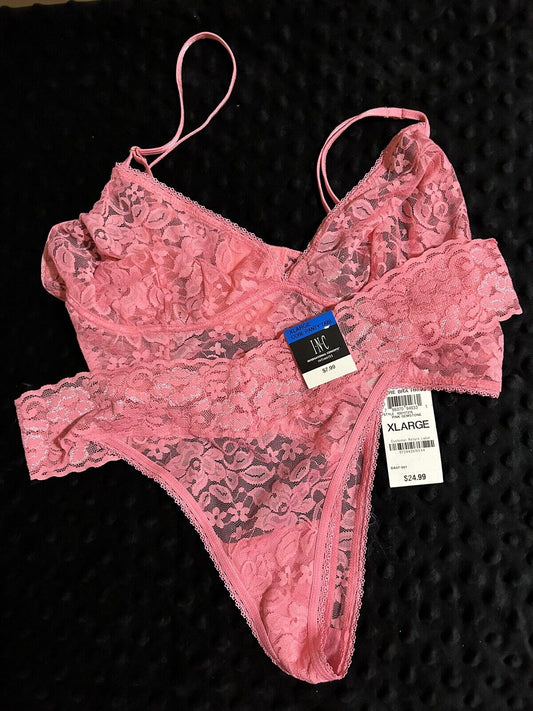 INC 2 Piece Lace Thong Bralette Set Pink Gemstone
