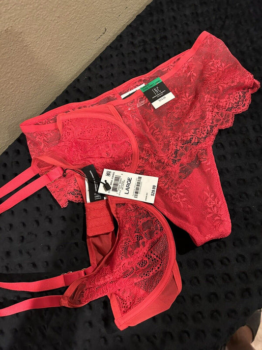 New INC Two Piece (Red) Underwire Lace Bra Panty Matching Set