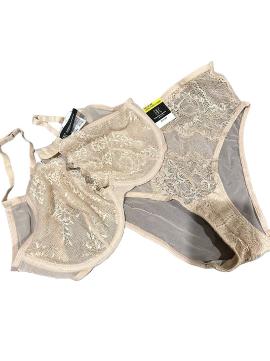 Inc Lace-Trim High-Waist Mesh Underwire Underwear with Matching Bra Set Almond