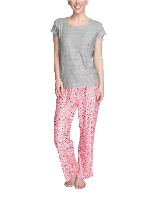 Hanes Comfort Sleep Women’s 2 Piece Grey Pretty Poppy Pajama Set