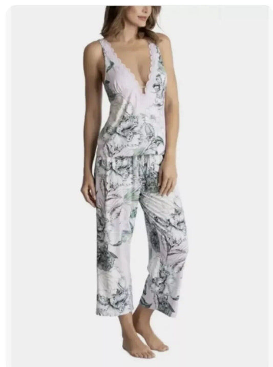 Linea Donatella Palm Garden Cami & Cropped Pants Pajama 2 Piece Set-Lilac