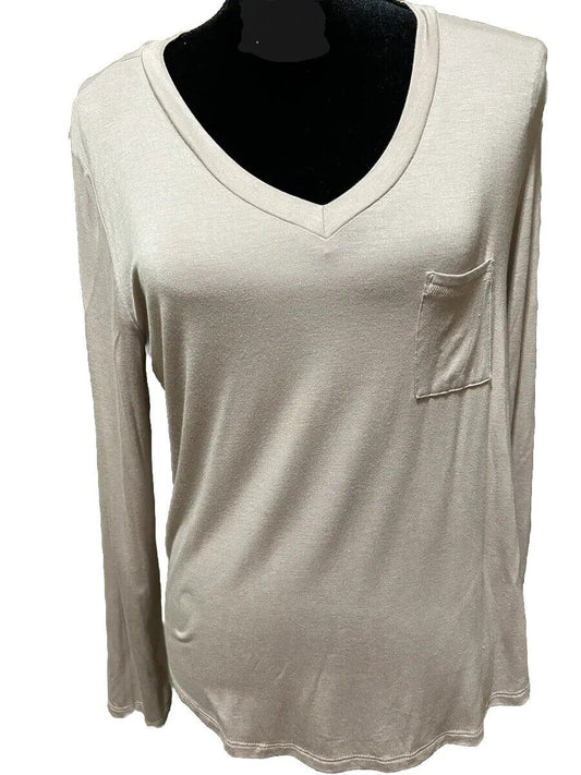 Alfani Intimates Gray Rose Pocket V-Neck Long Sleeve Women's Pajama Top