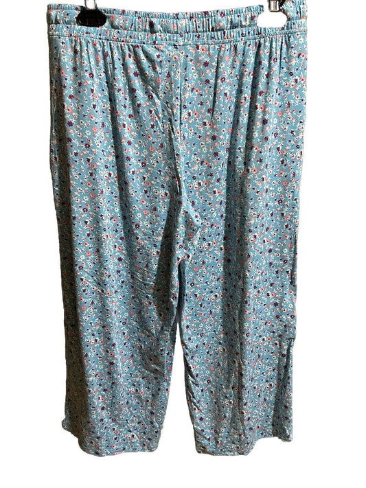 HUE women’s Printed Knit Capri Pajama Sleep Pants Blue