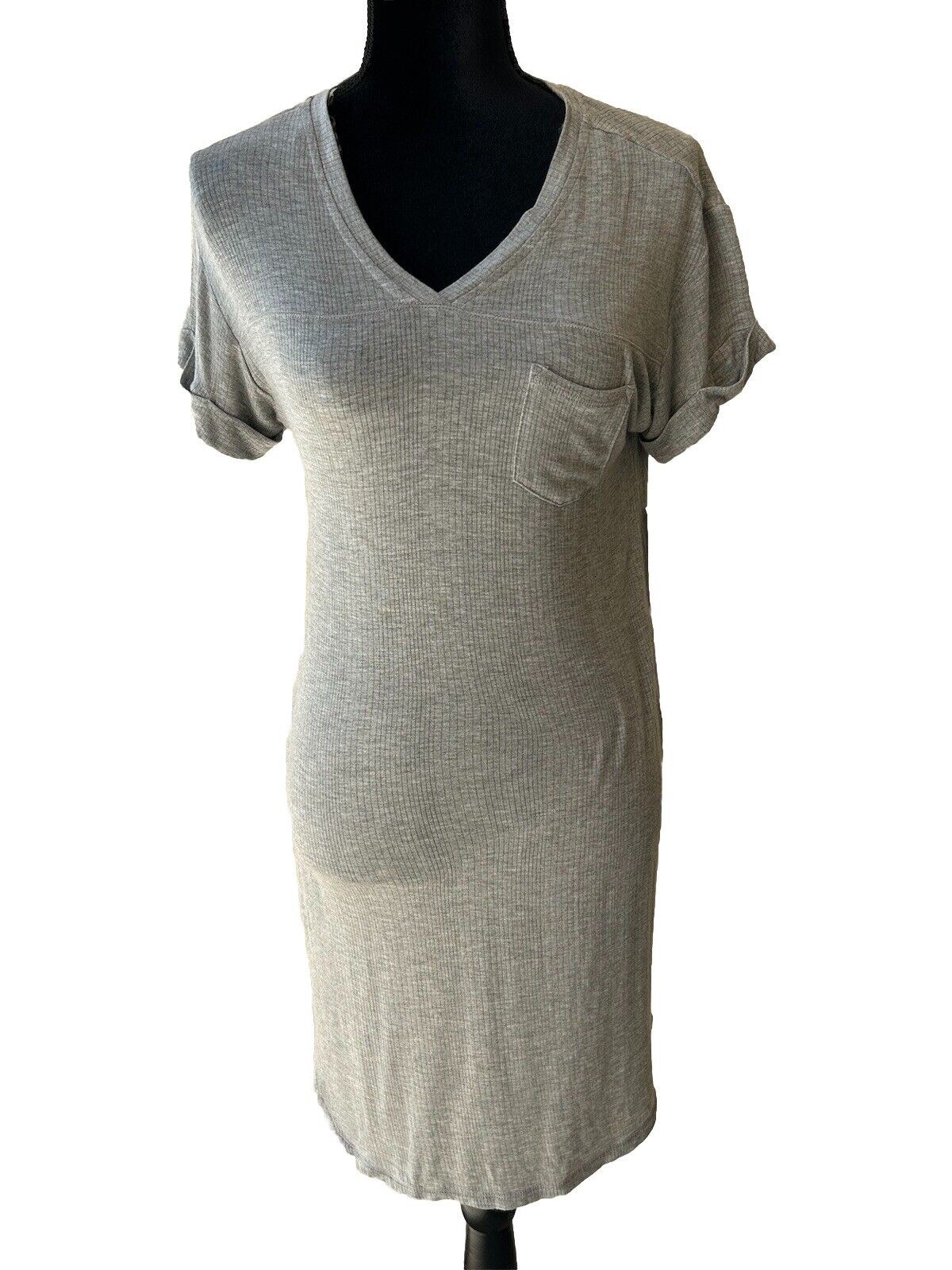 Alfani Ultra Soft Ribbed Knit Sleepshirt Nightgown Heather Grey XS