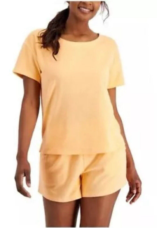 Jenni Women's Two Piece Terry Cloth Short & Top Set Orange Melon