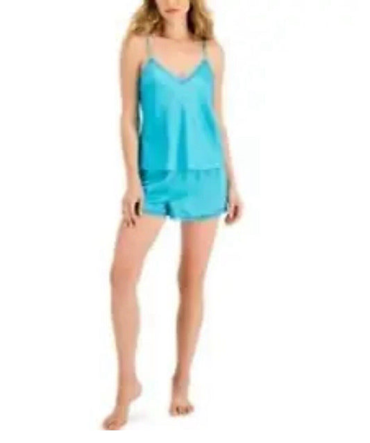 INC Int. Concepts Women’s Turquoise Satin Lace Cami & Shorts Pajama Set