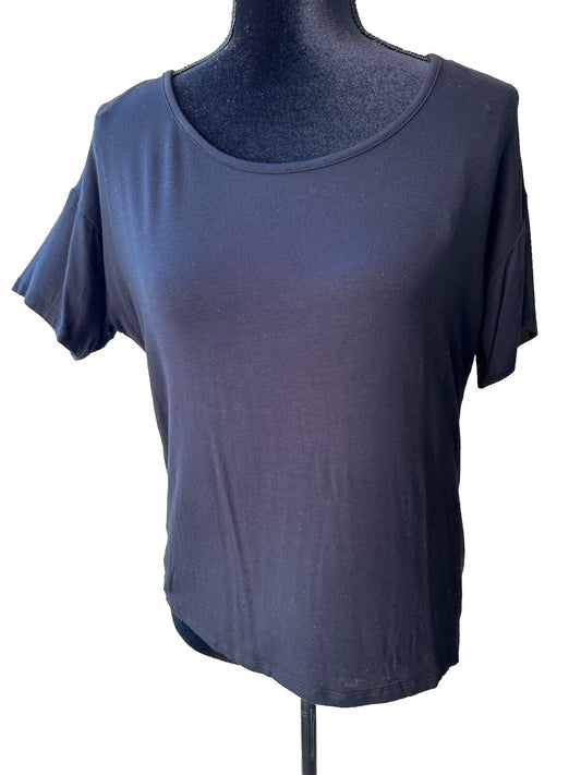 INC International Concepts Super-Soft Short Sleeve Pajama Lounge Top Women's Black Pullover
