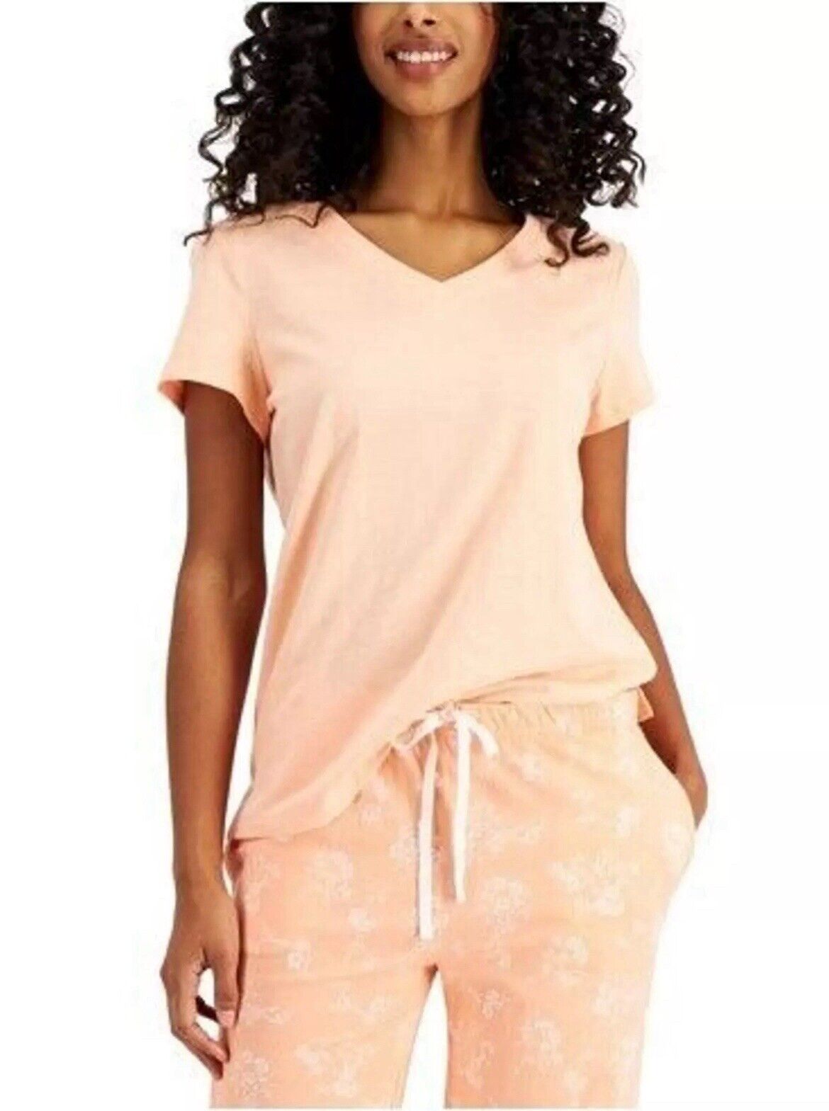 Charter Club Women’s Peach Cotton Everyday Comfort V-Neck Pajama T-Shirt