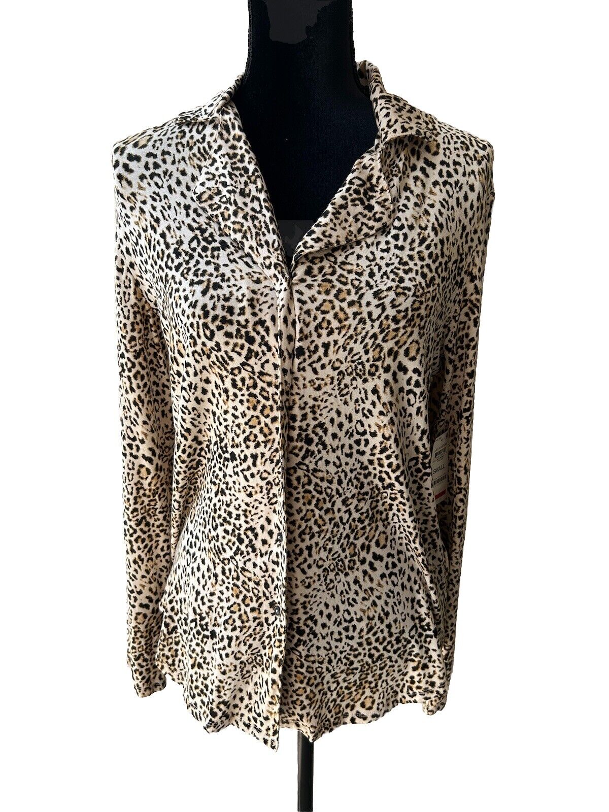 INC Women's Cheetah Print Long Sleeve Front Button Pajama Top