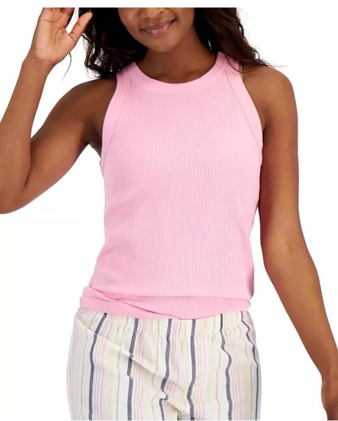 Jenni Women's High-Neck Pajama Tank Top In Pink Heat