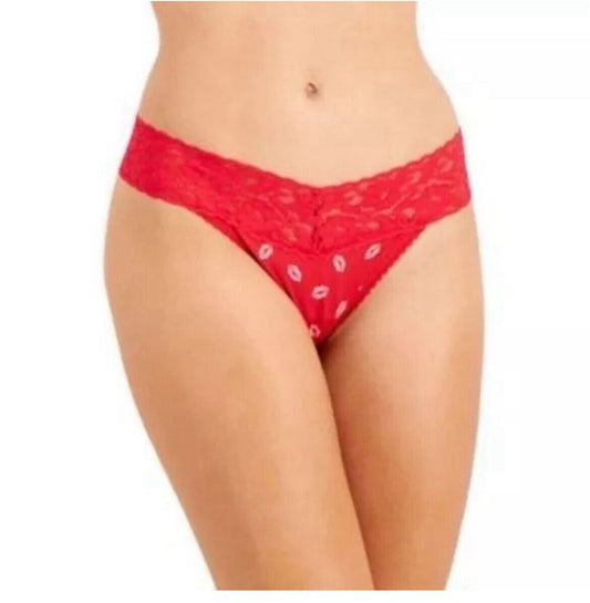 INC International Concepts Lace Trim Thong Underwear Panties Red Kissed Lips