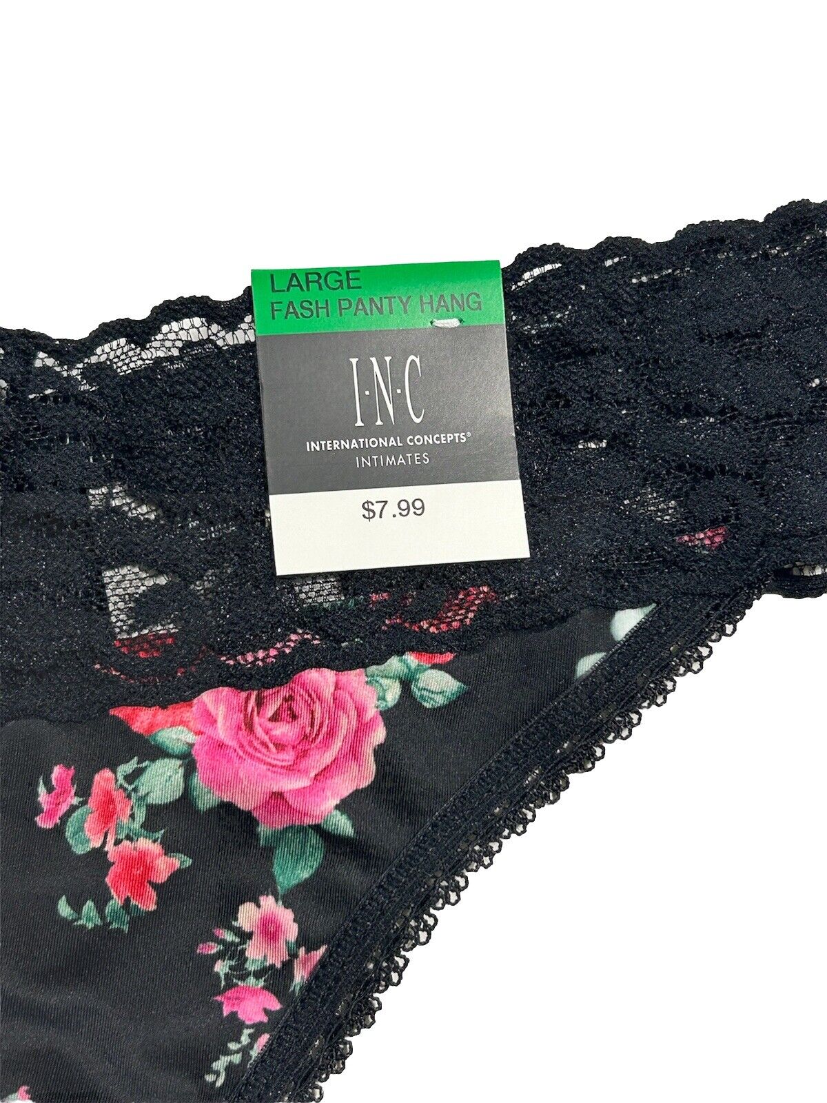 Inc International Concepts Large Lace-Trim Thong Panties-V Day Floral Black