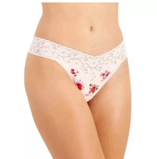 INC International Concepts Plus Lace-Trim Thong Underwear Pink Flowers