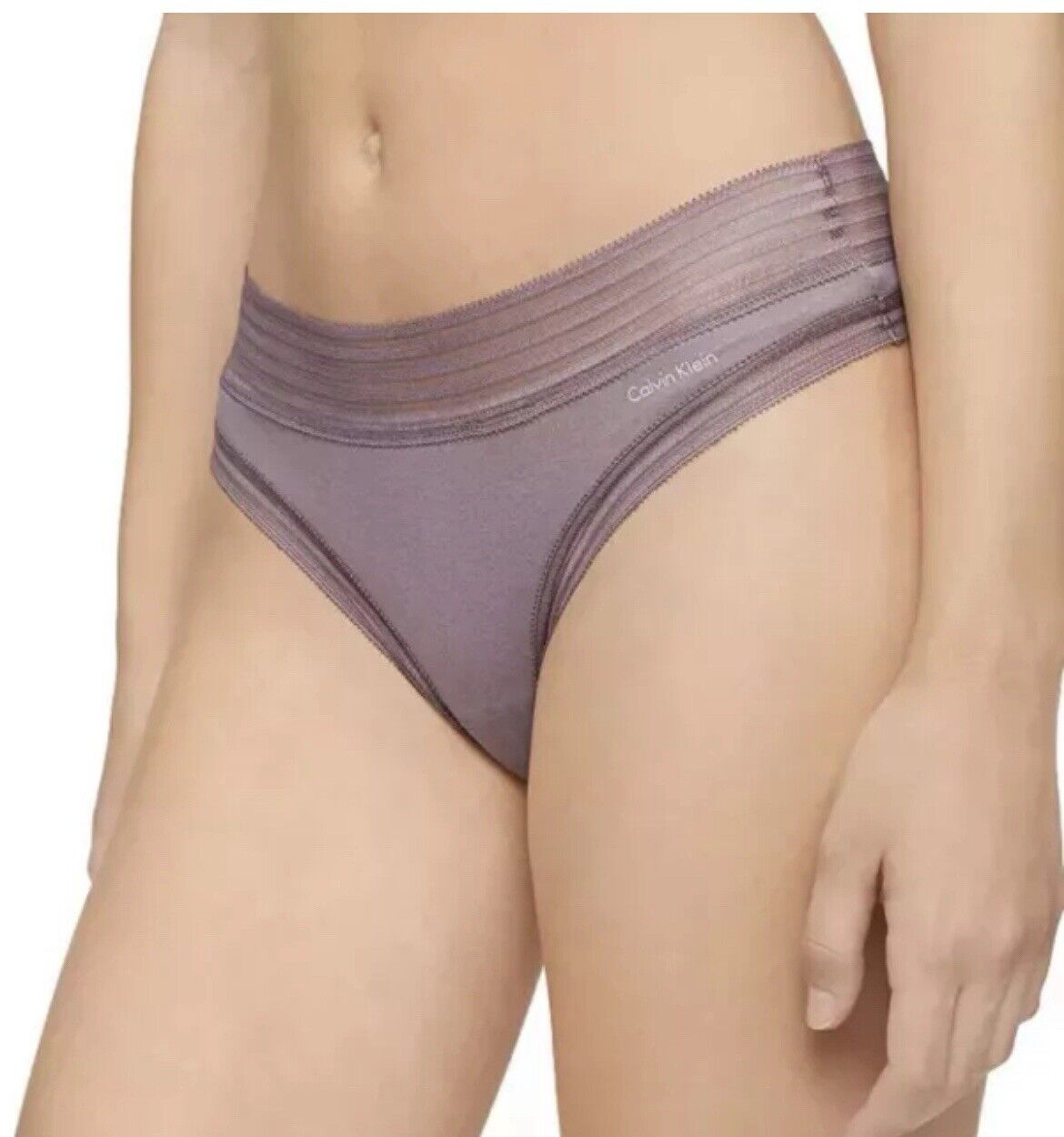 Calvin Klein Women's Striped-Waist Thong Panty Underwear, Satellite Gray