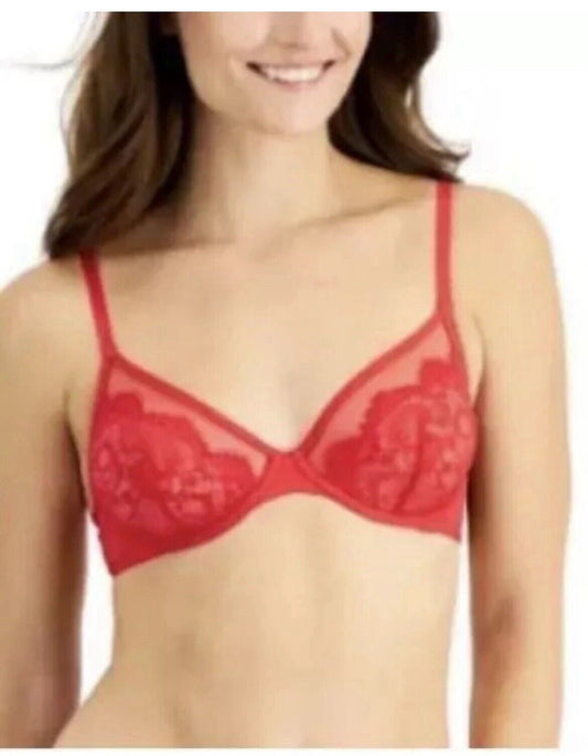 INC International Concepts Underwire Lace Bra Ski Patrol Red