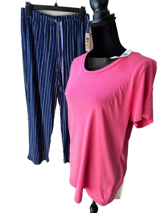 Hue Women’s 2 Piece Striped Pajama Set Pink Blue