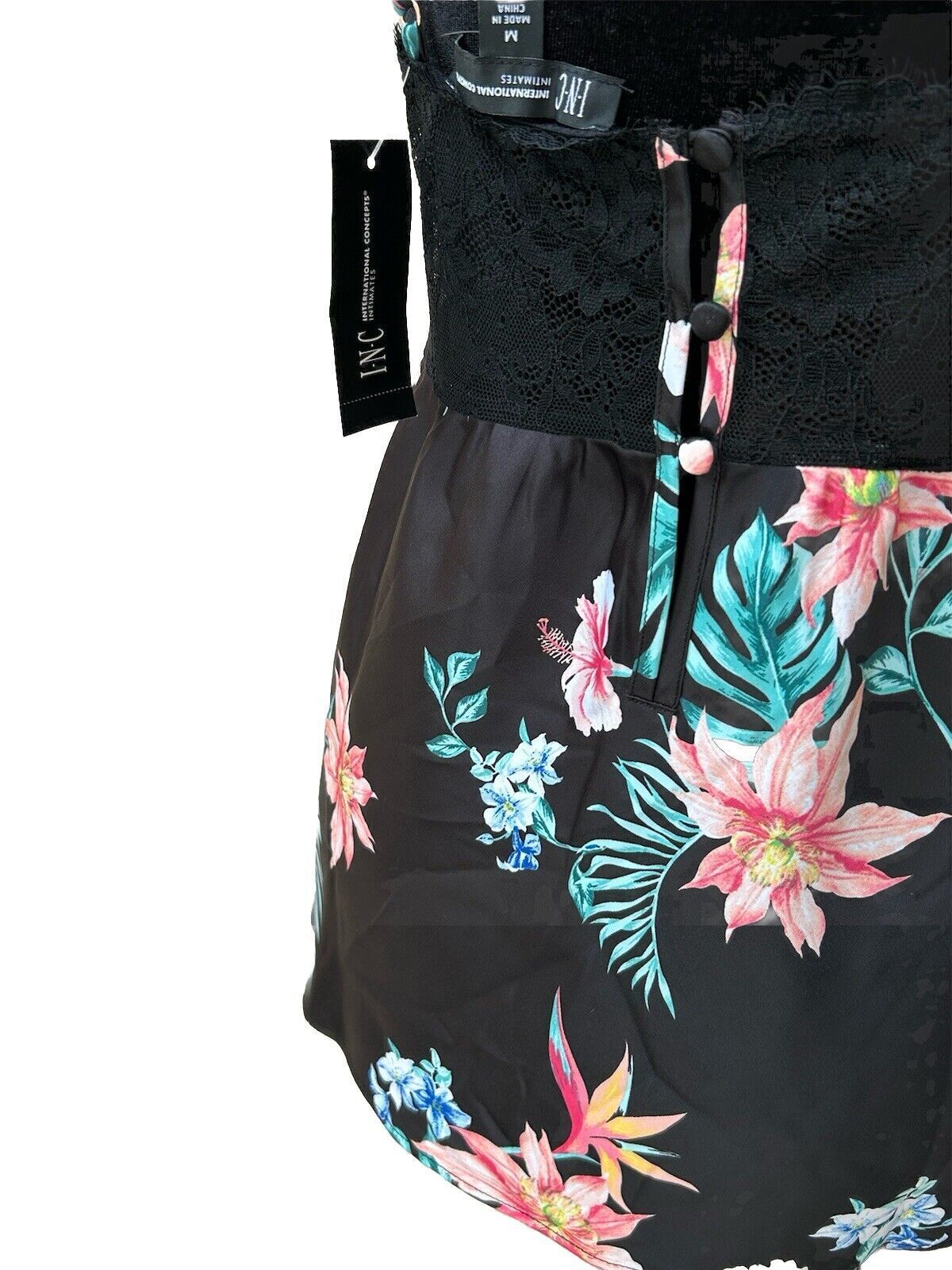 INC International Concepts 2 Piece Black Tropical Lingerie Pajama Set