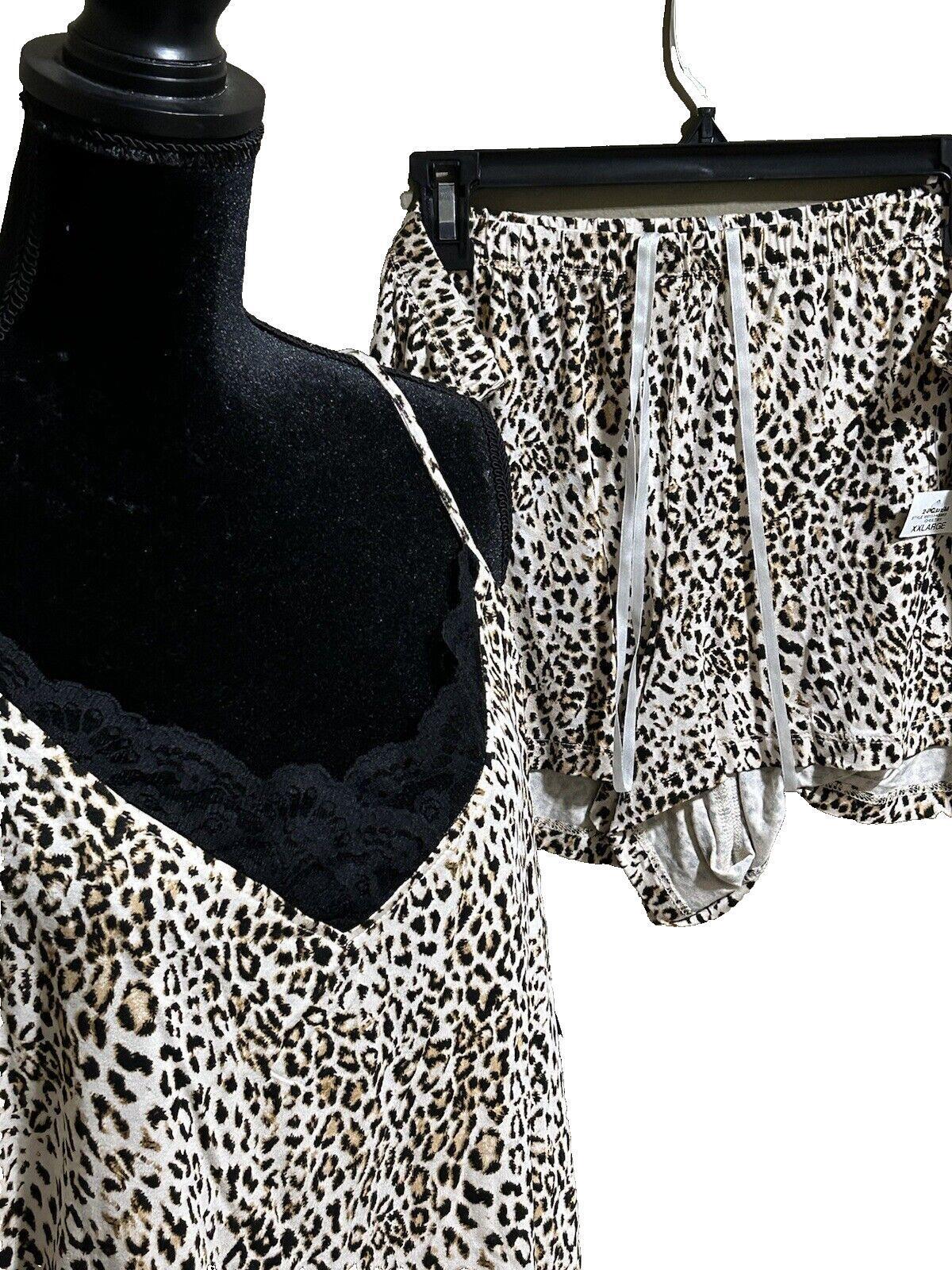 INC Women’s Cheetah Print Two Piece Lace Trim Pajama Lingerie Set