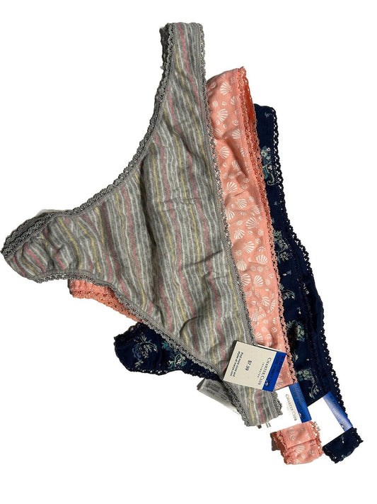 3 Pair Set Charter Club Soft 100% Cotton Thong Lace Trim Brief Underwear