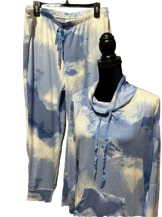 Nautica Super Soft Women’s 2 Piece Blue/White Lounge Pajama Set Large