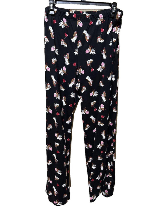 Women’s 100% Cotton Puppie Theme Black PJs Pajama Pants