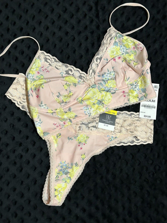 INC International Concepts Lace Thong & Bralette Lingerie Set  Sunny Rose