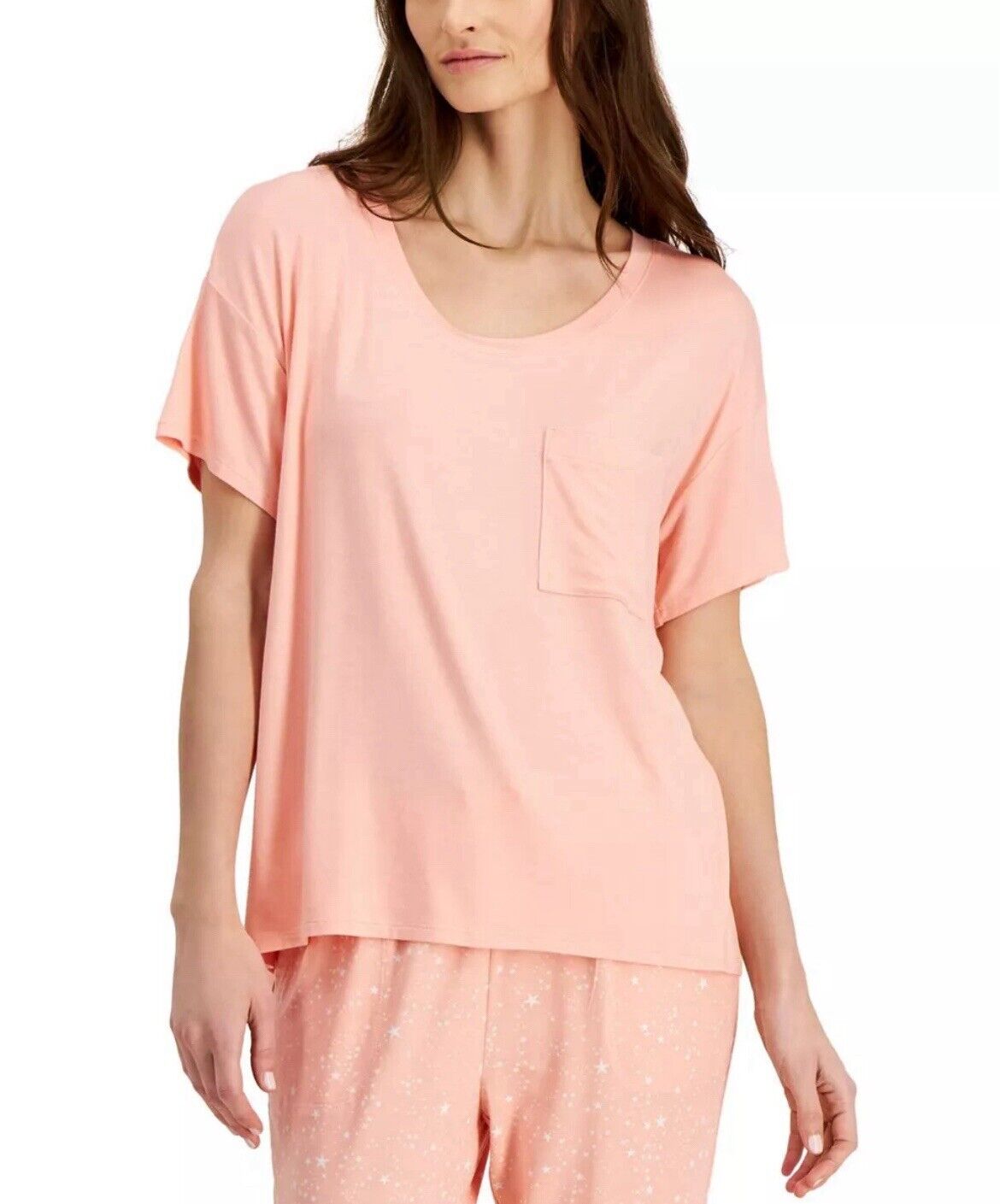 Alfani Women’s Super Soft Scoop-Neck Pajama Top Satin Pink