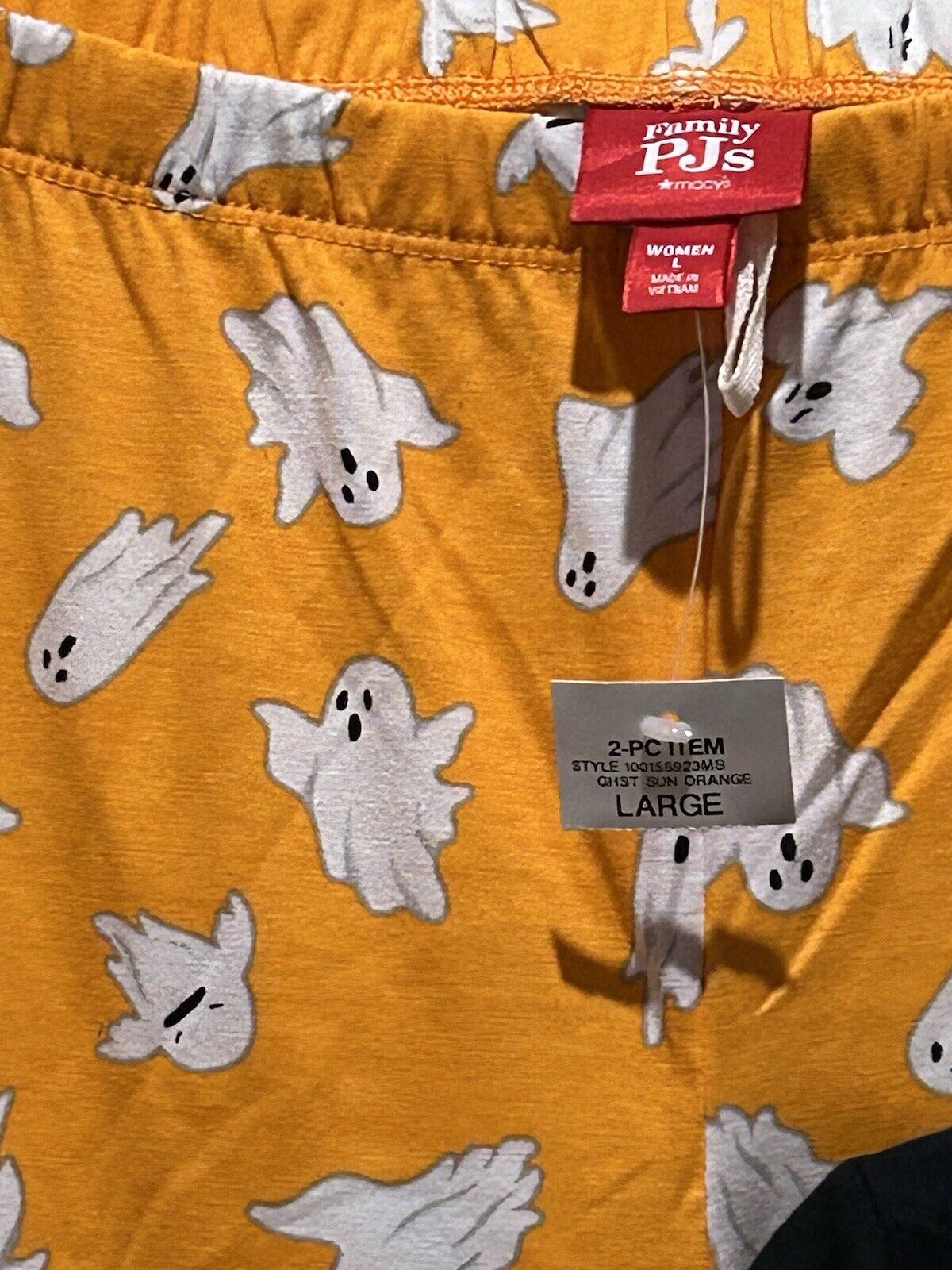 Women's 2 Piece Halloween Ghosts Pajama Set Black Orange
