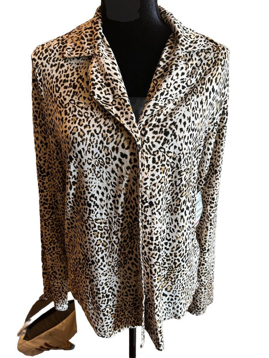 INC International Concepts Women’s Cheetah Collar Pajama Top