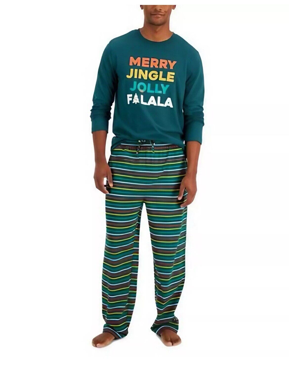 Family PJs 2-Piece Christmas Graphic Top & Bottoms Men's Pajama Set Large Green