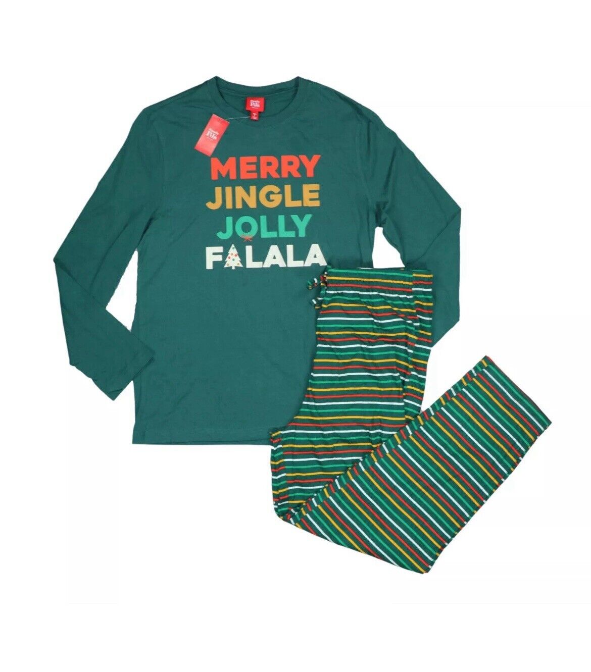 Family PJs 2-Piece Christmas Graphic Top & Bottoms Men's Pajama Set Large Green