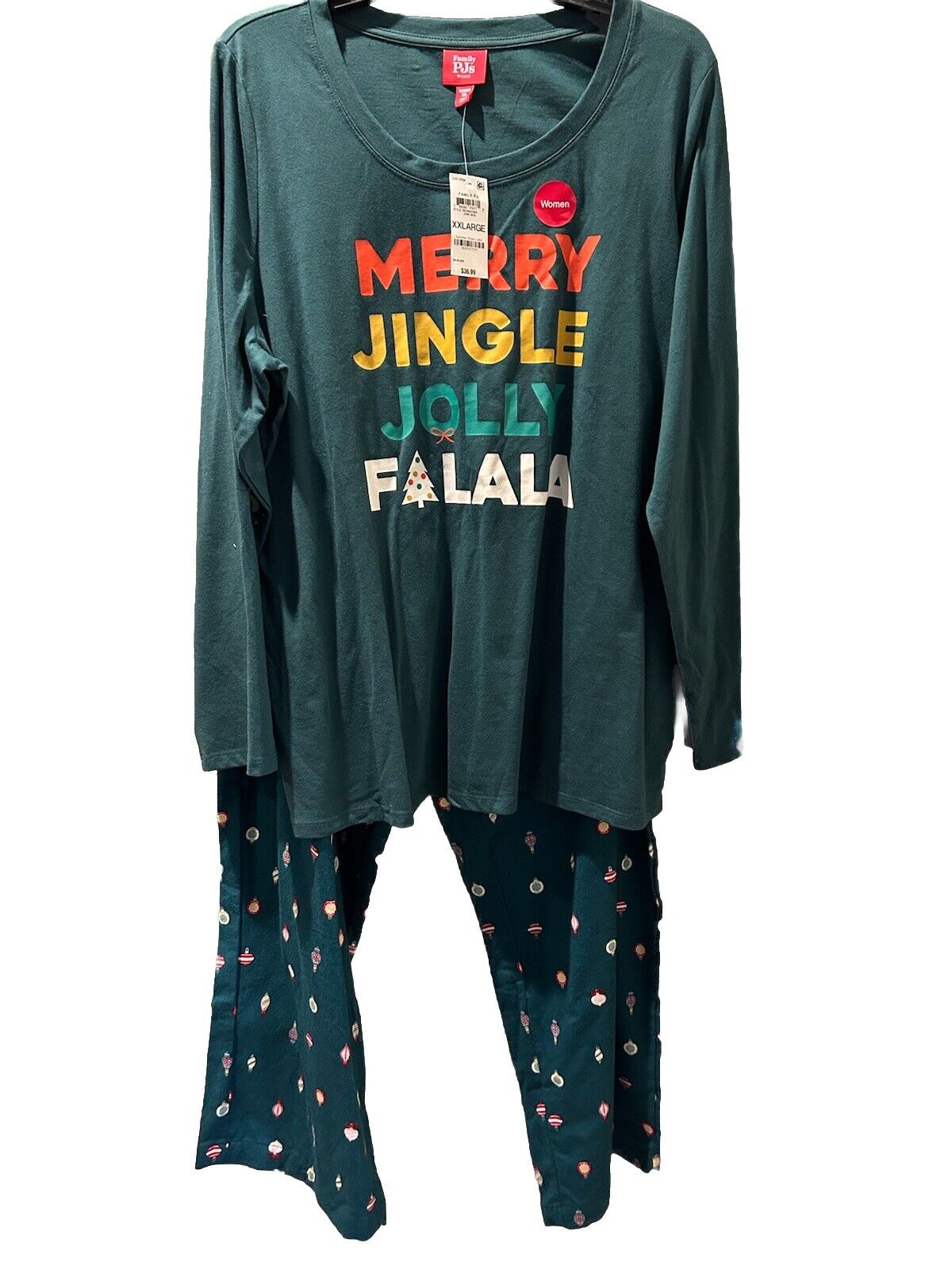 Family PJs Women's 2-Piece Pajama Set Green Merry Christmas Stripes