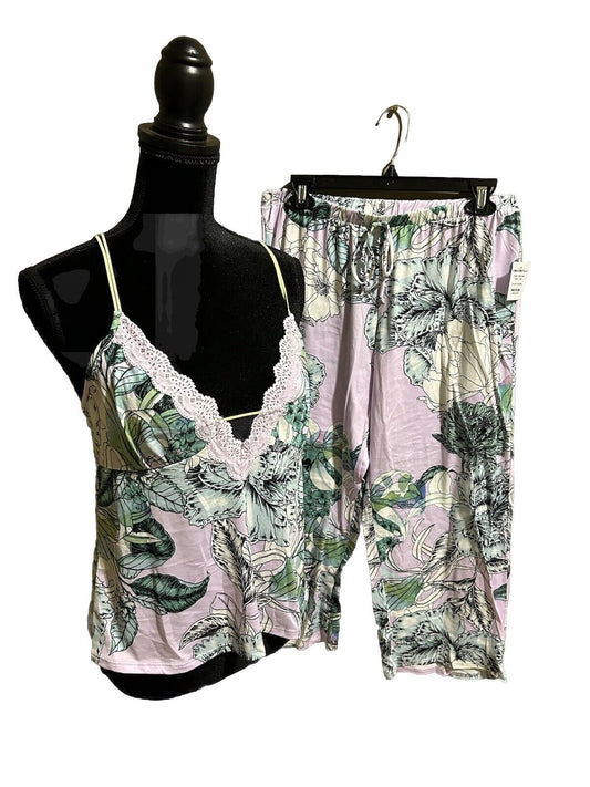 Linea Donatella Palm Garden Cami & Cropped Pants Pajama 2 Piece Set