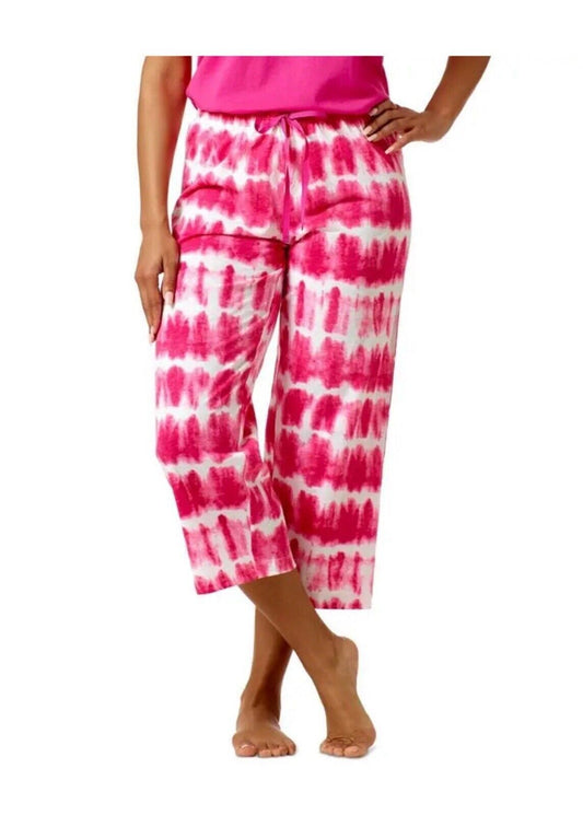 HUE Women’s Printed Knit Capri Pajama Sleep Pants Pink