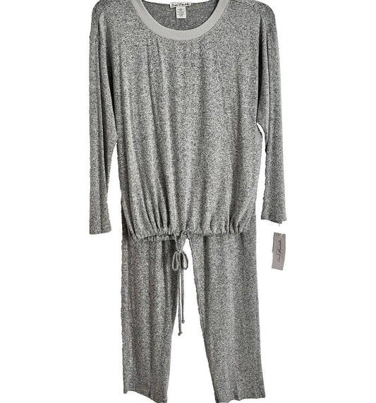 Linea Donatella Two Piece Pajamas Super Soft Lounge Set Grey Long Sleeve