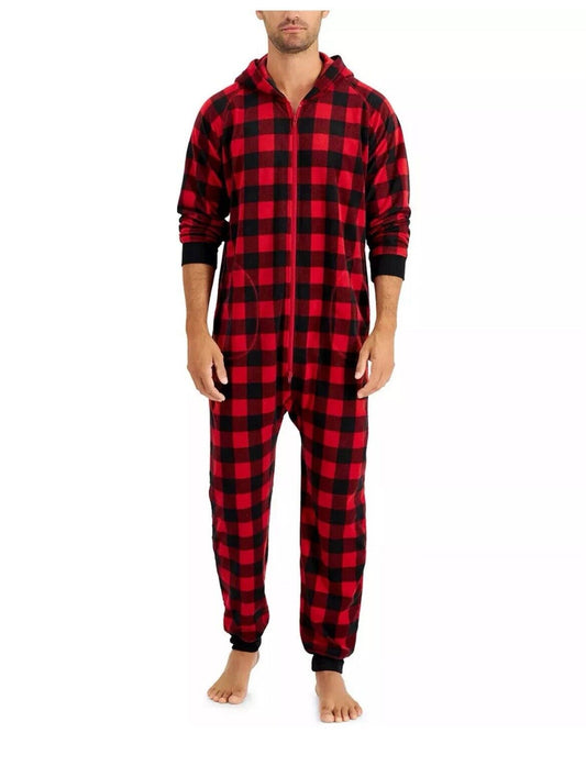 Men's Red Buff Checkered Christmas Hooded Pajamas