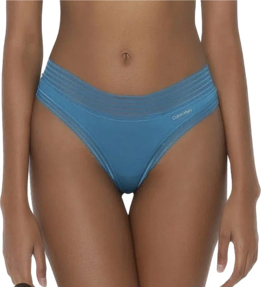 Calvin Klein Women's Panties Thong Striped-Waist Underwear Stretch Blue