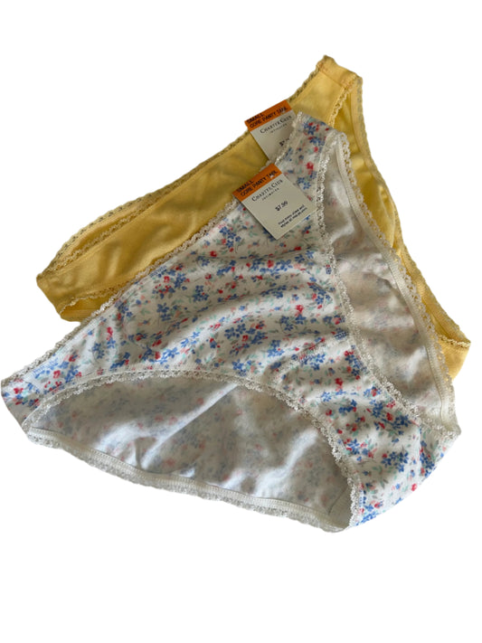 Charter Club Women’s 2 Piece Panty Briefs Set Solid Yellow and Floral White