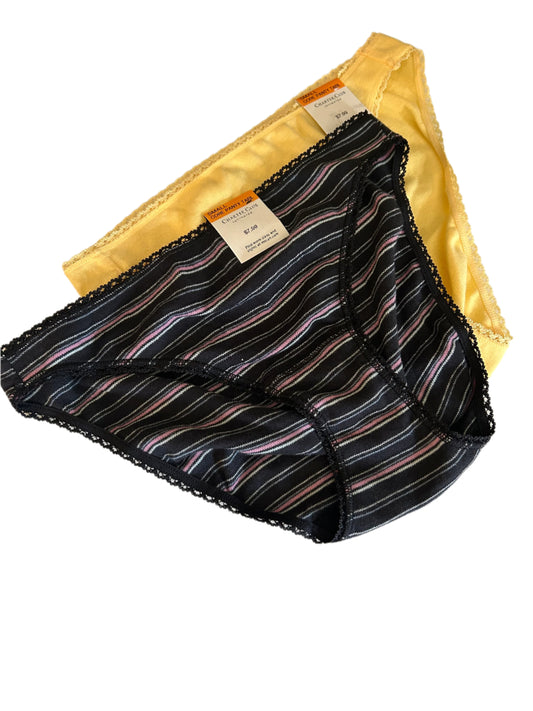 Charter Club Women’s 2 Piece Panty Set NWT Solid Yellow, Black Stripes