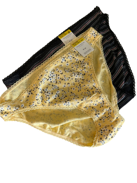 Charter Club Women’s 2 Piece Panty Set NWT Solid Floral Yellow, Black with Stripes
