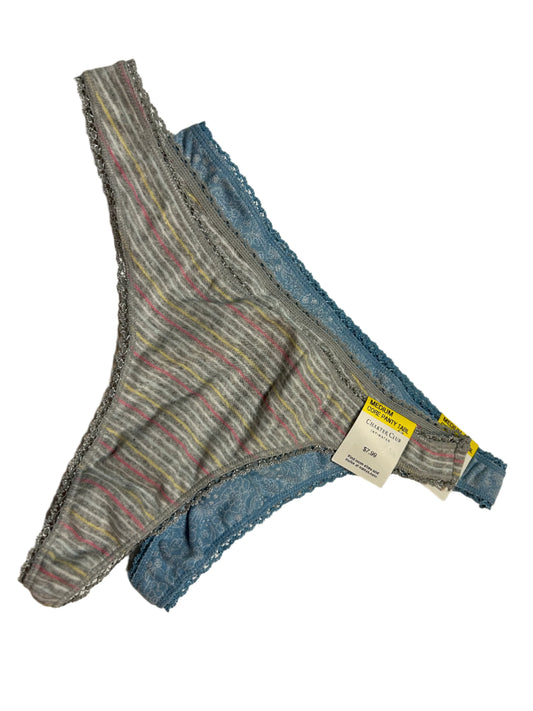 Charter Club 2 Piece Women’s Thong Panty Set NWT Gray Stripes and Light Blue Floral