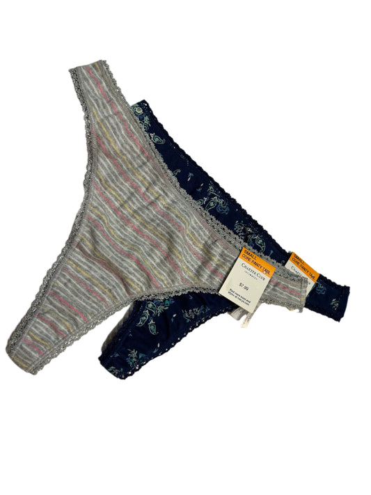 Charter Club Women’s 2 Piece Thong Panty Set NWT Gray Stripes and Blue Paisley