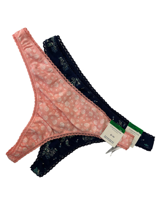 Charter Club Women’s 2 Piece Thong Panty Set NWT Blue Paisley and Peach