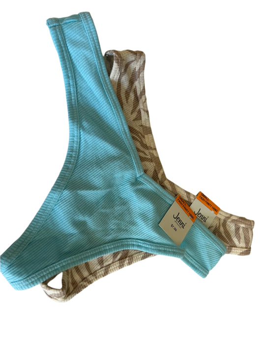Jenni Women’s 2 Piece Ribbed Thong Panty Set NWT Blue And Beige