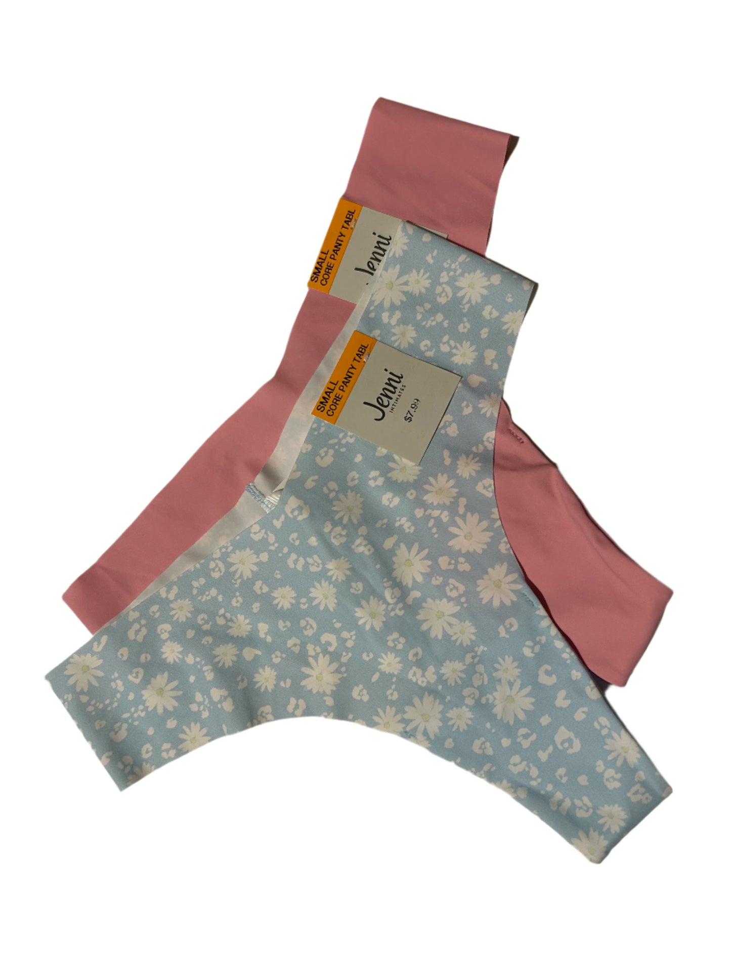 Jenni Women's (2 Pair) Pink Cali and Light Blue Daisy No Show Invisible Thong Panty Underwear