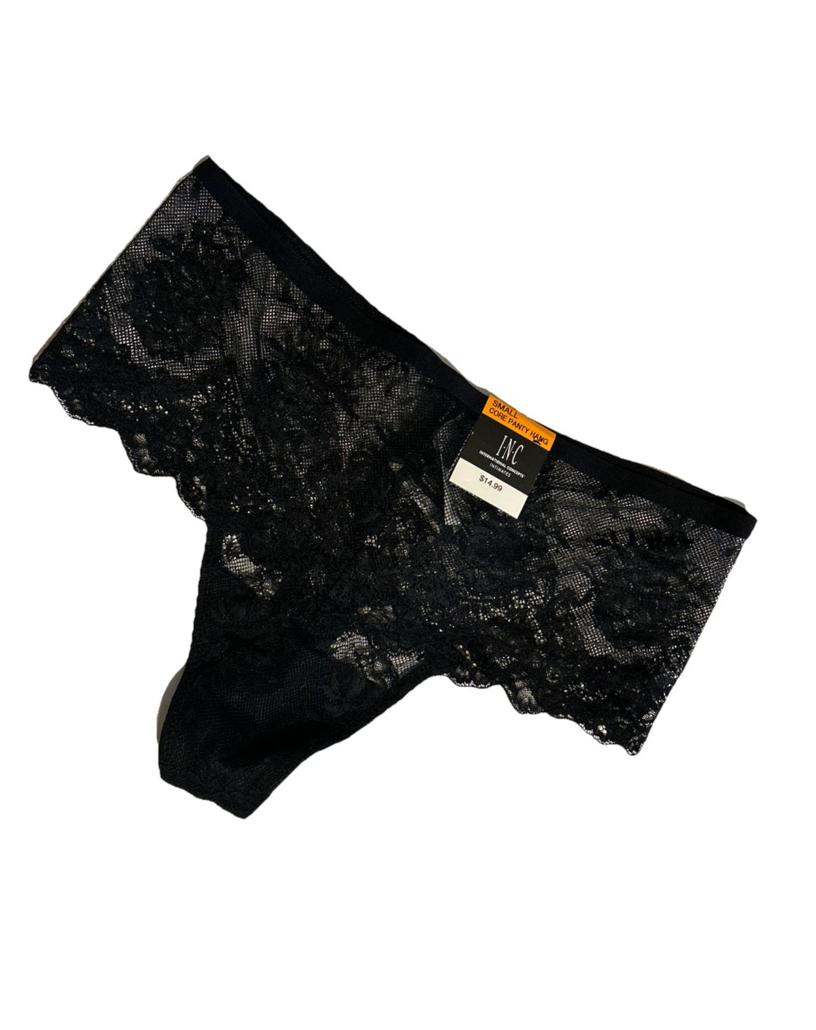INC International Concepts High-Waist Lace Thong Black Scallop-Trimmed